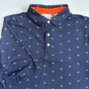KJUS Golf Polo Men XL Navy All Over Club Ball Print UPF Performance Short Sleeve